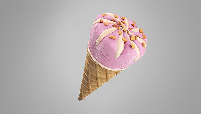Ice Cream Waffle Cone Strawberry 3D model 6