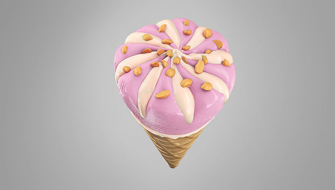 Ice Cream Waffle Cone Strawberry 3D model 3