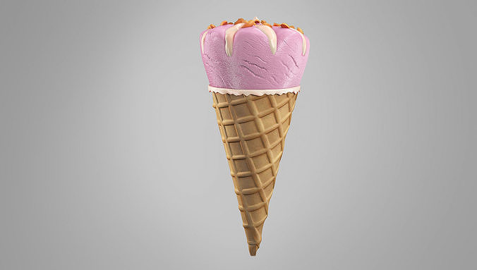 Ice Cream Waffle Cone Strawberry 3D model 4