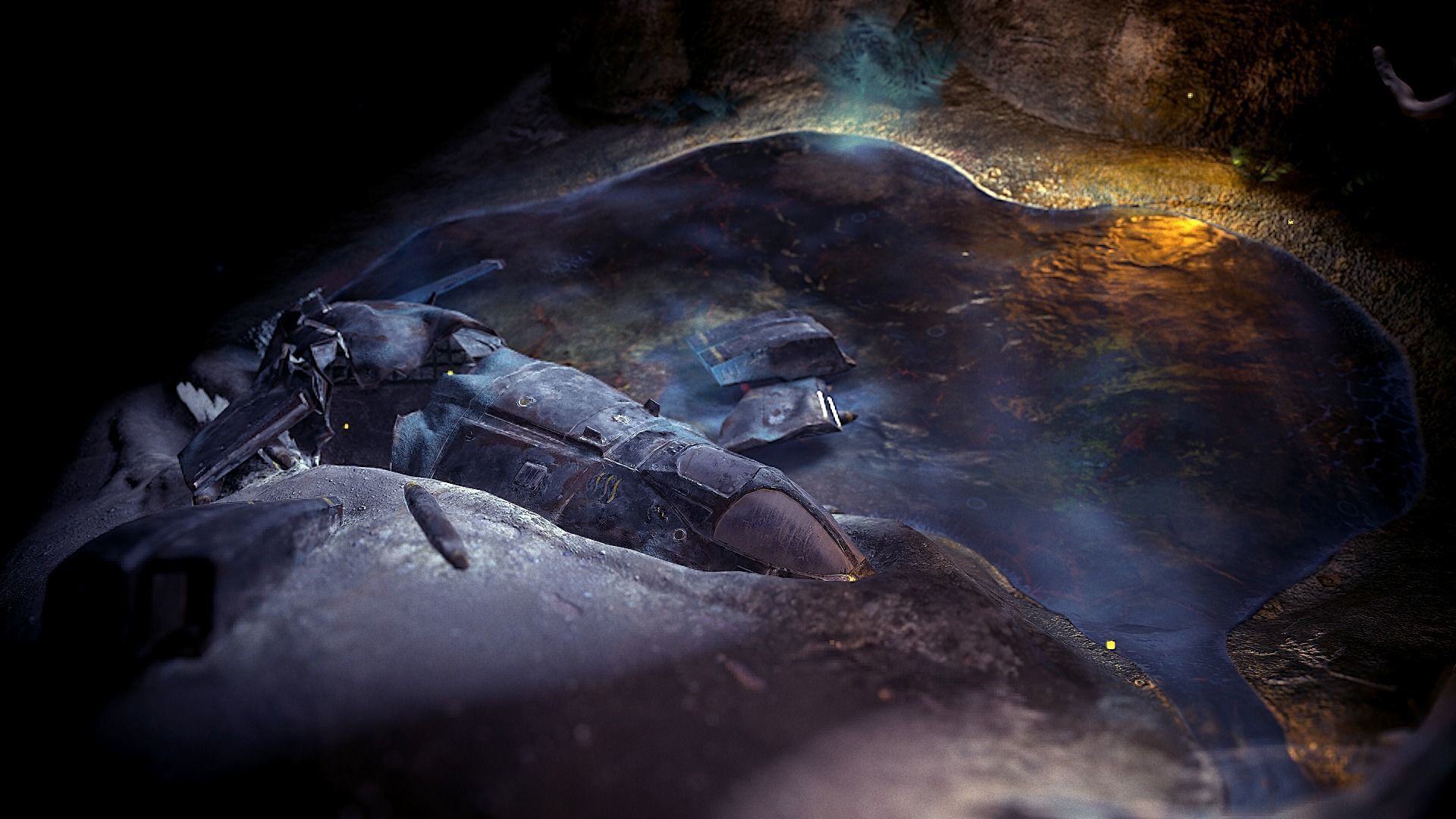 Crashed ship on the mystery lake Low-poly 3D model_2