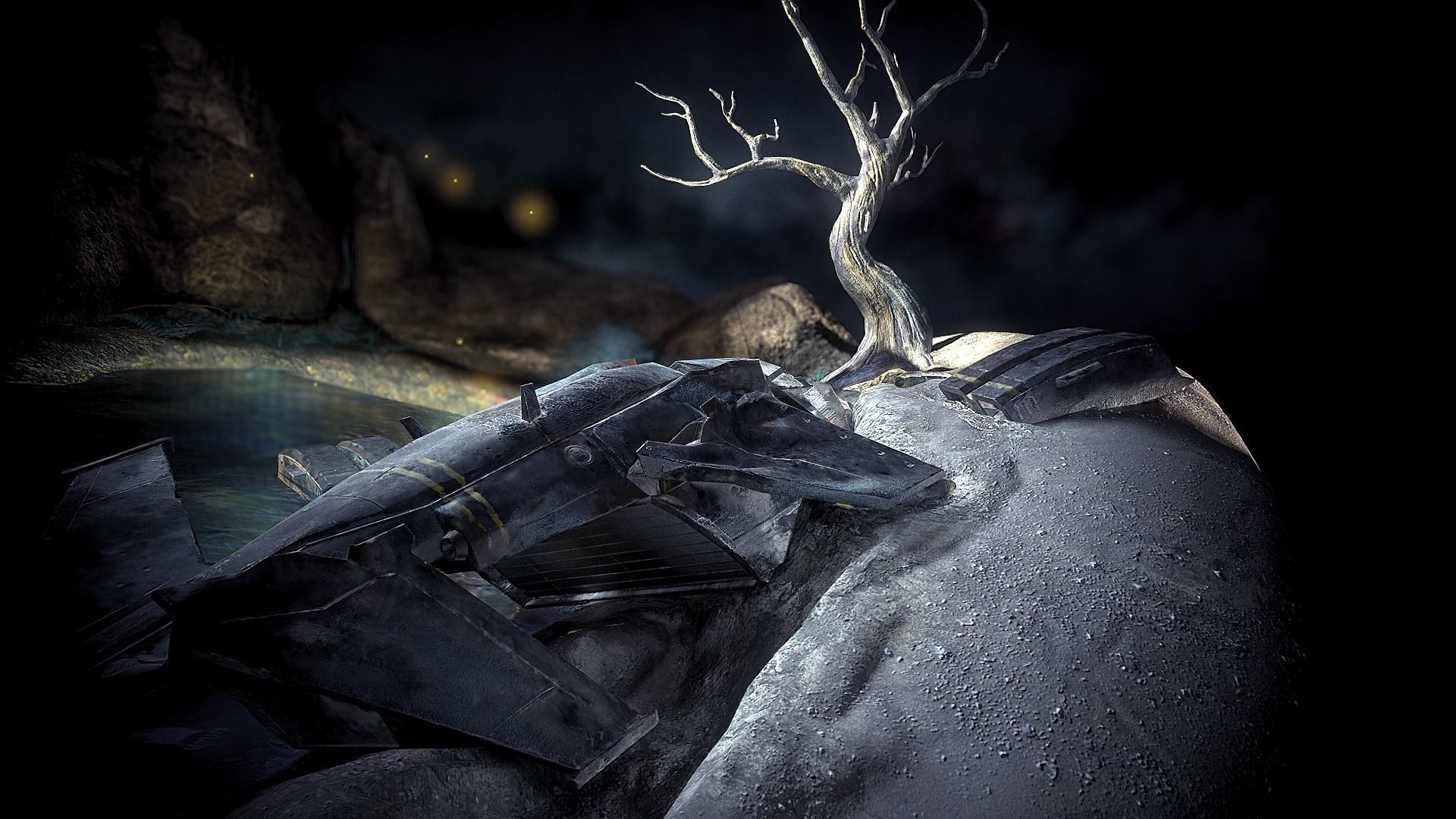 Crashed ship on the mystery lake Low-poly 3D model_3