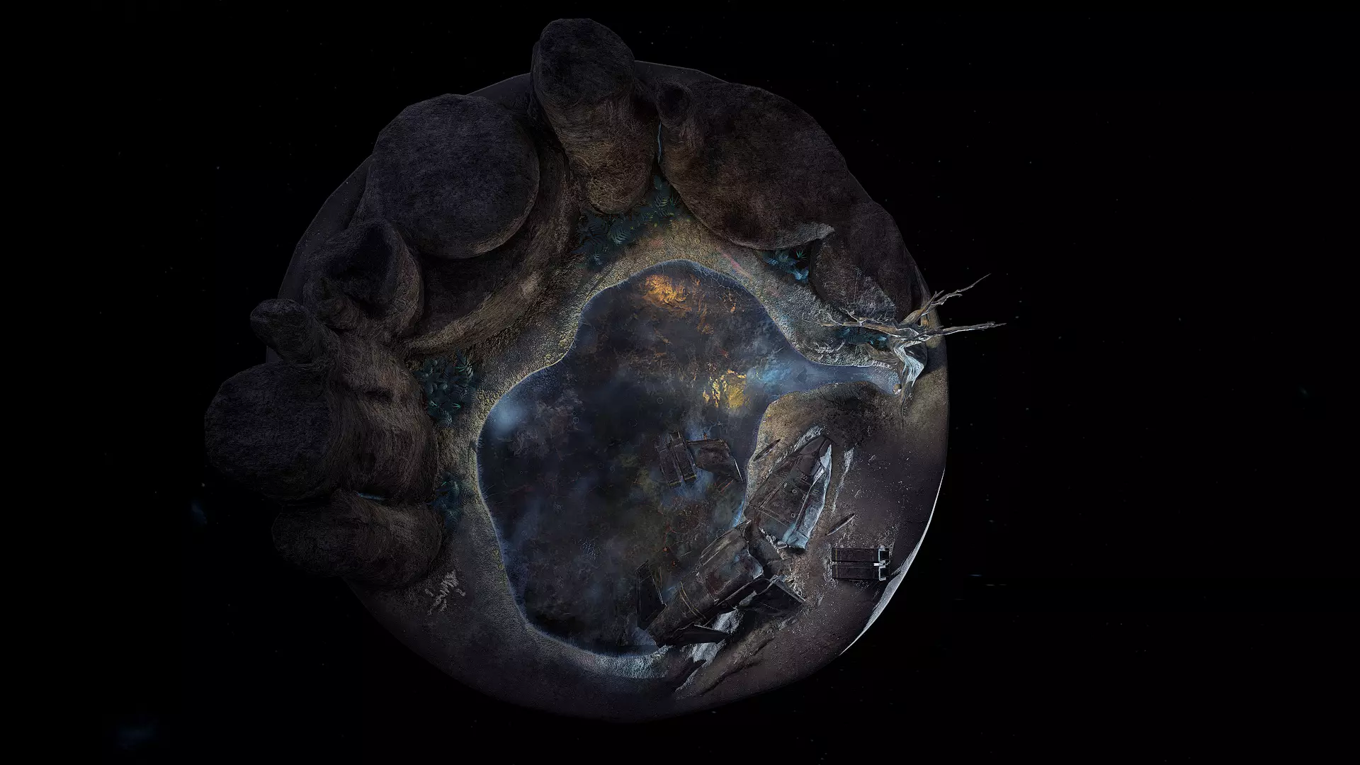 Crashed ship on the mystery lake Low-poly 3D model_0