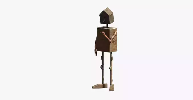 Lowpoly wooden man bird cage and nest Low-poly 3D model