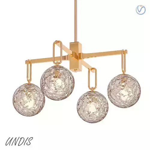 UNDIS four light chandelier in gold with glass balls