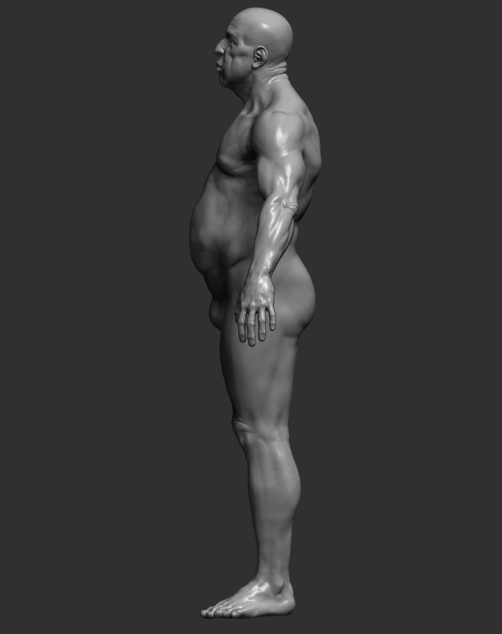 Fat male - 6 subdevisions and 3d printable version  Low-poly 3D model_7