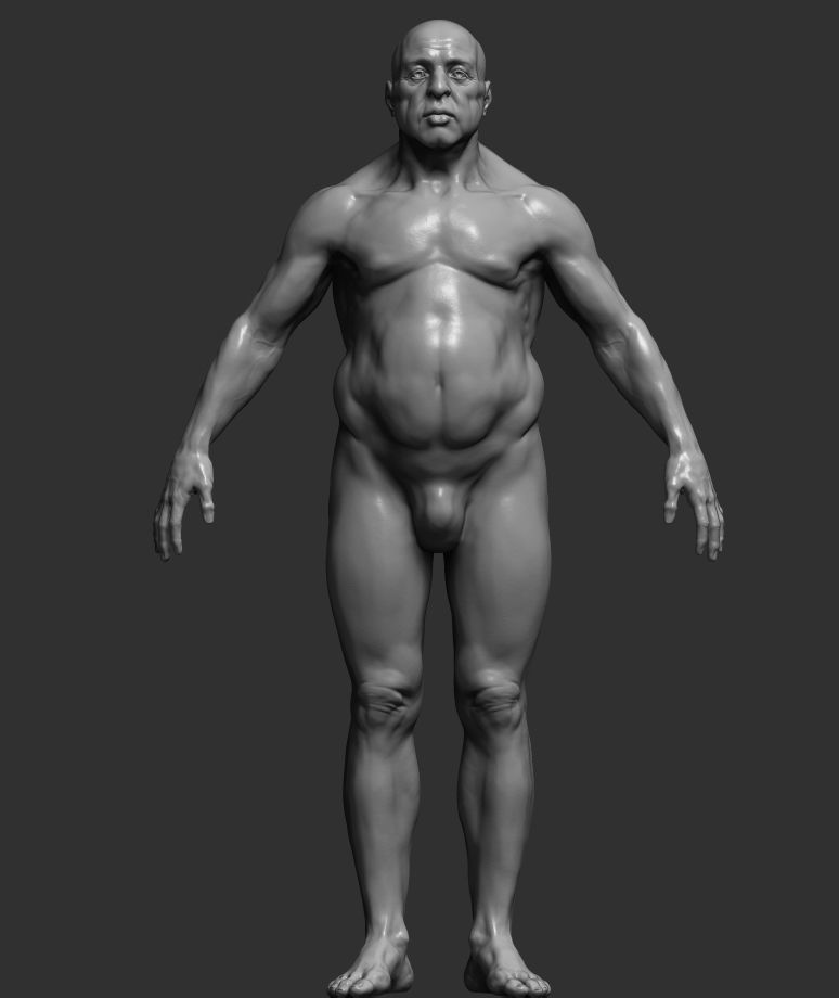Fat male - 6 subdevisions and 3d printable version  Low-poly 3D model_5
