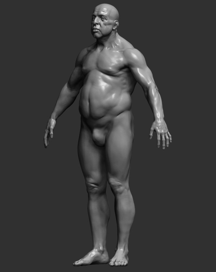Fat male - 6 subdevisions and 3d printable version  Low-poly 3D model_6