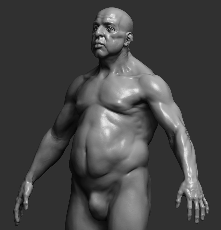 Fat male - 6 subdevisions and 3d printable version  Low-poly 3D model_9