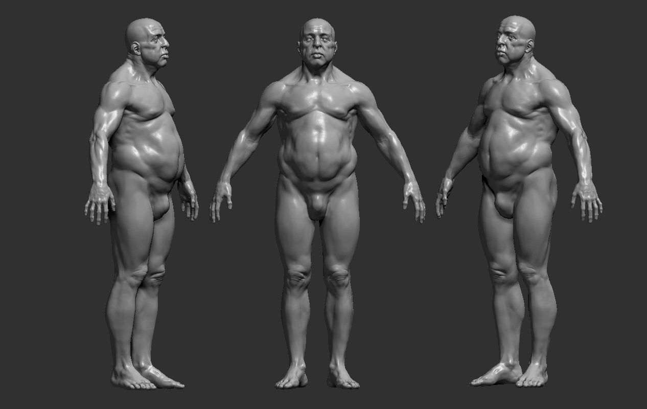Fat male - 6 subdevisions and 3d printable version  Low-poly 3D model_12