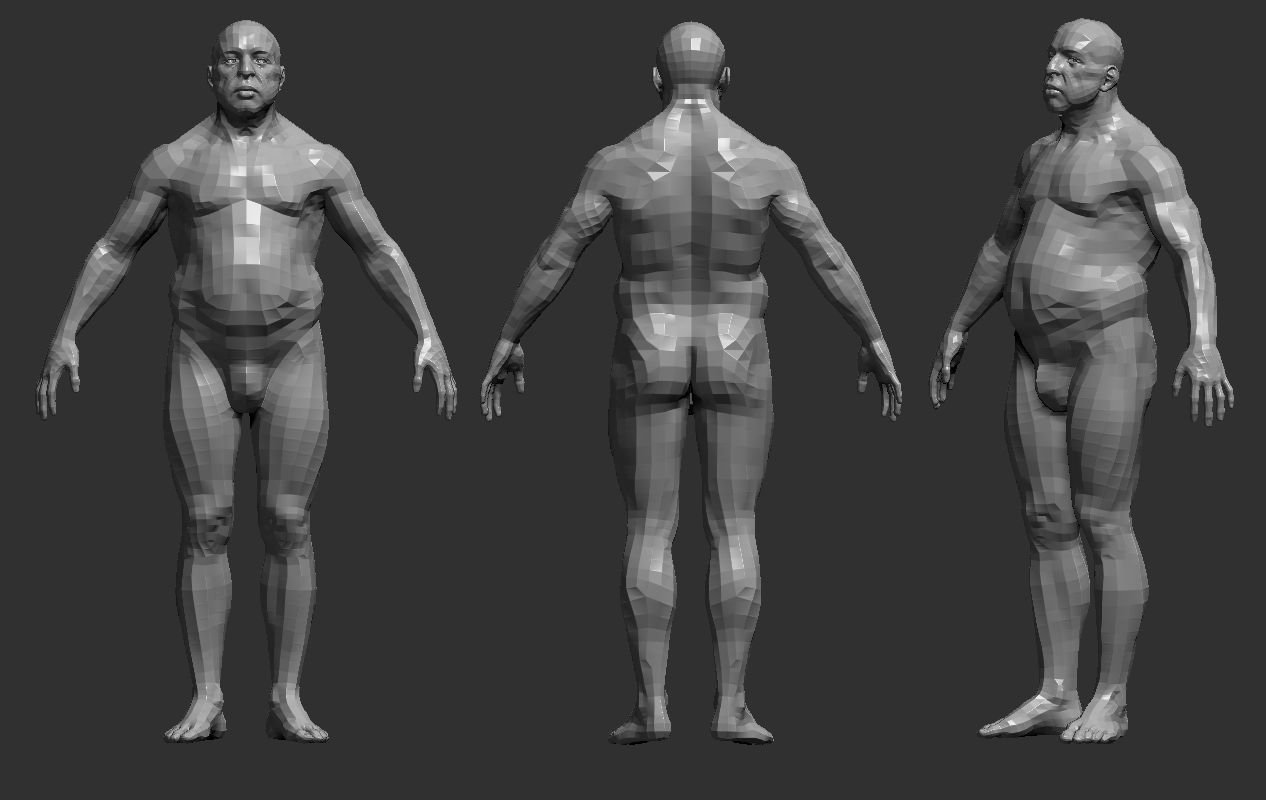Fat male - 6 subdevisions and 3d printable version  Low-poly 3D model_13