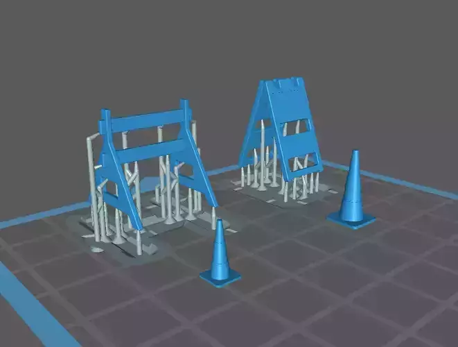 Traffic cones and easel