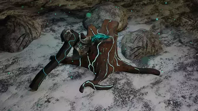 Stylized Rock and Axe and Trunk