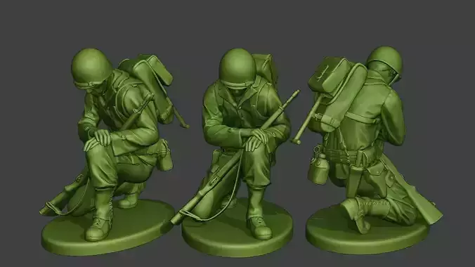 American soldier ww2 Praying crouched A11 3D print model