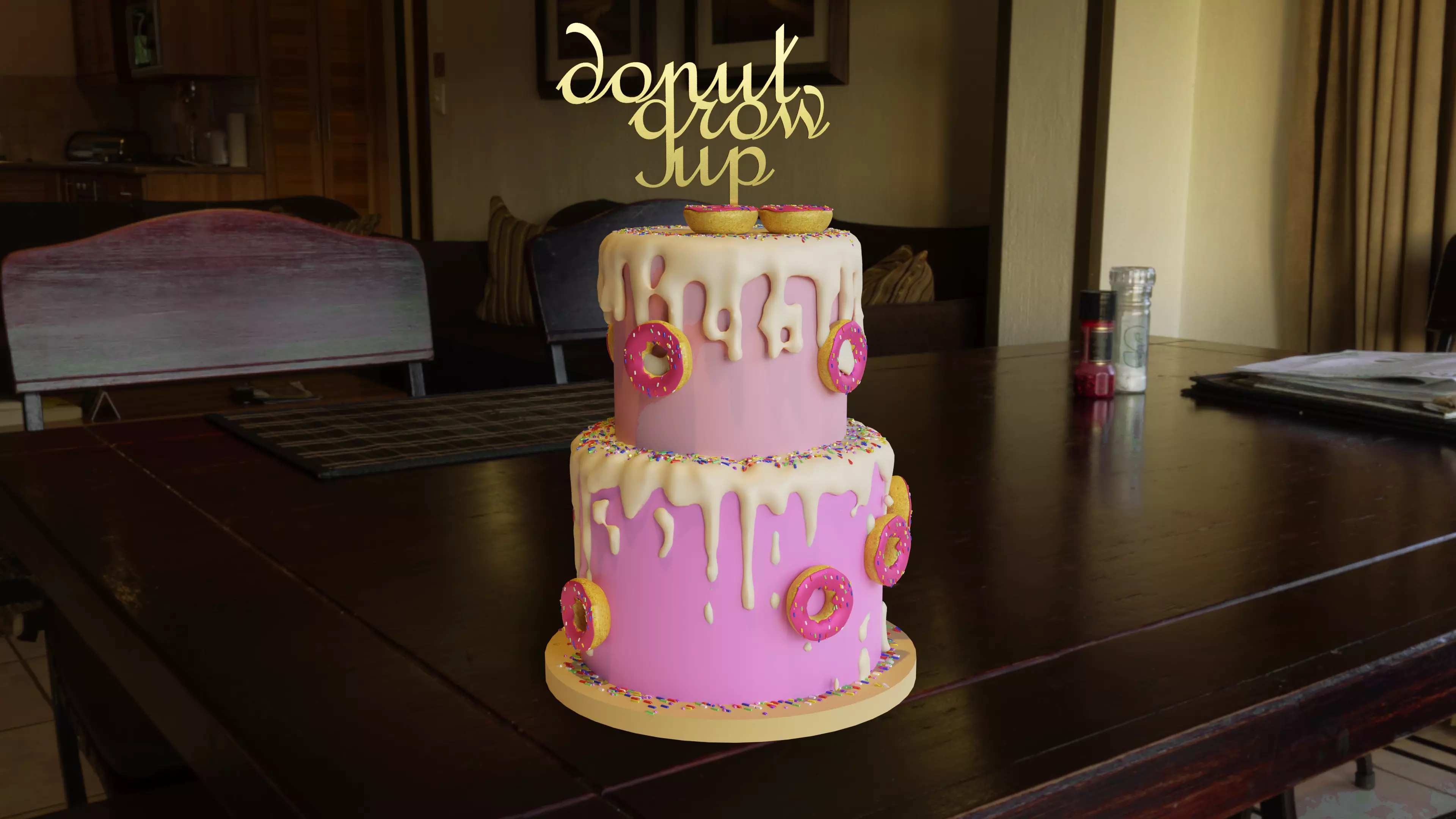 Cake 3D Model with donut on top Free 3D model_0