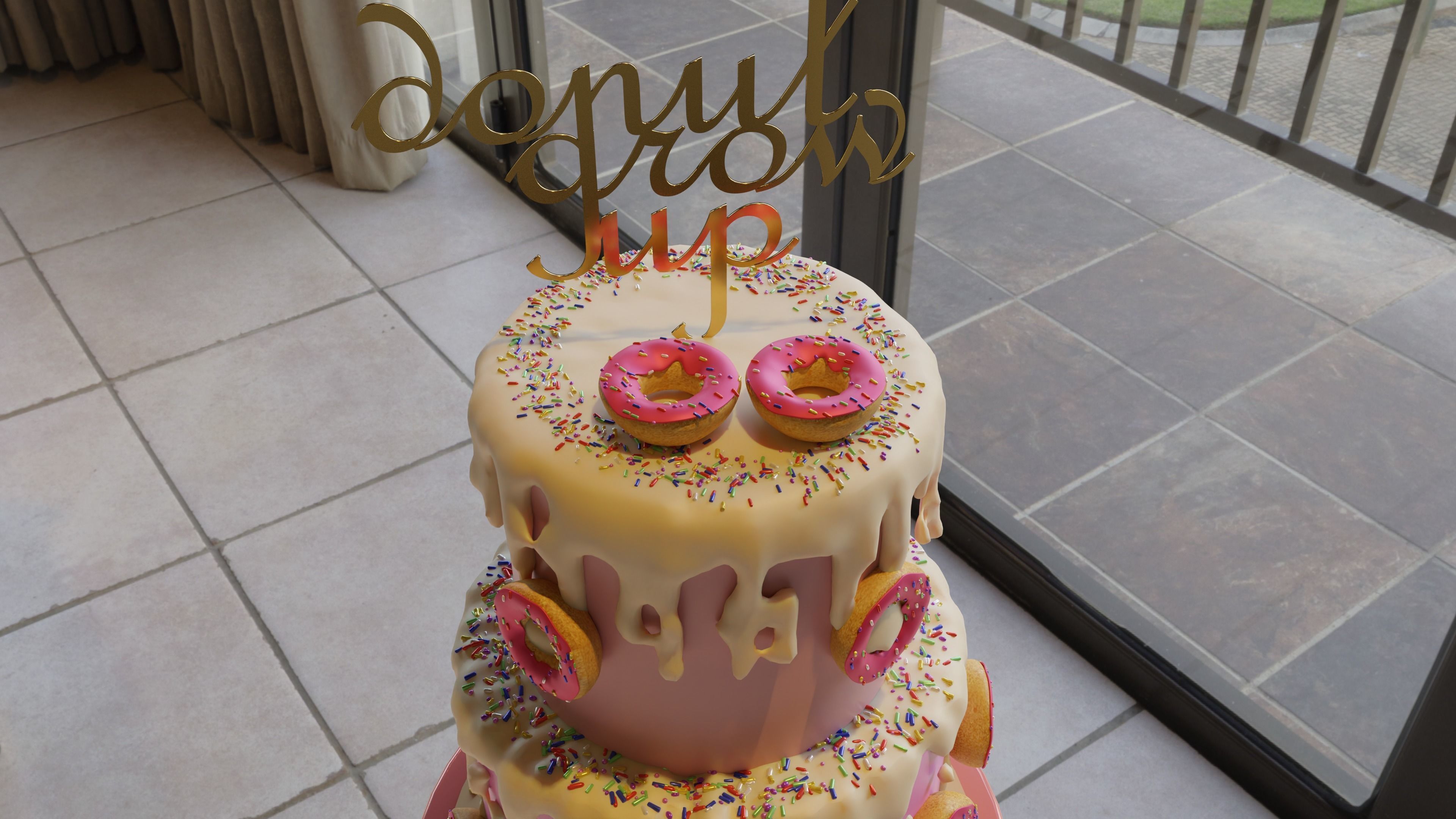 Cake 3D Model with donut on top Free 3D model_2