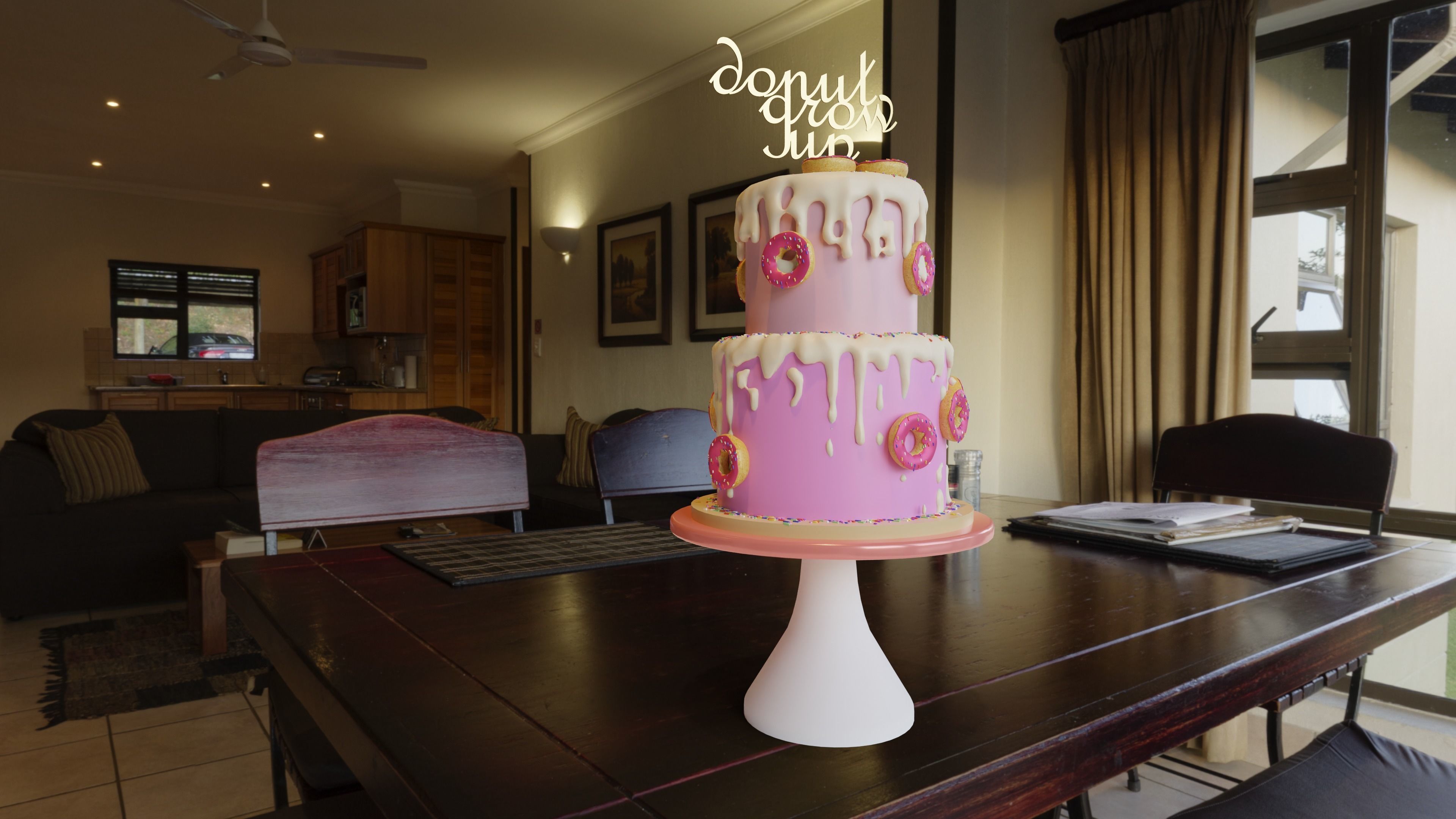 Cake 3D Model with donut on top Free 3D model_1