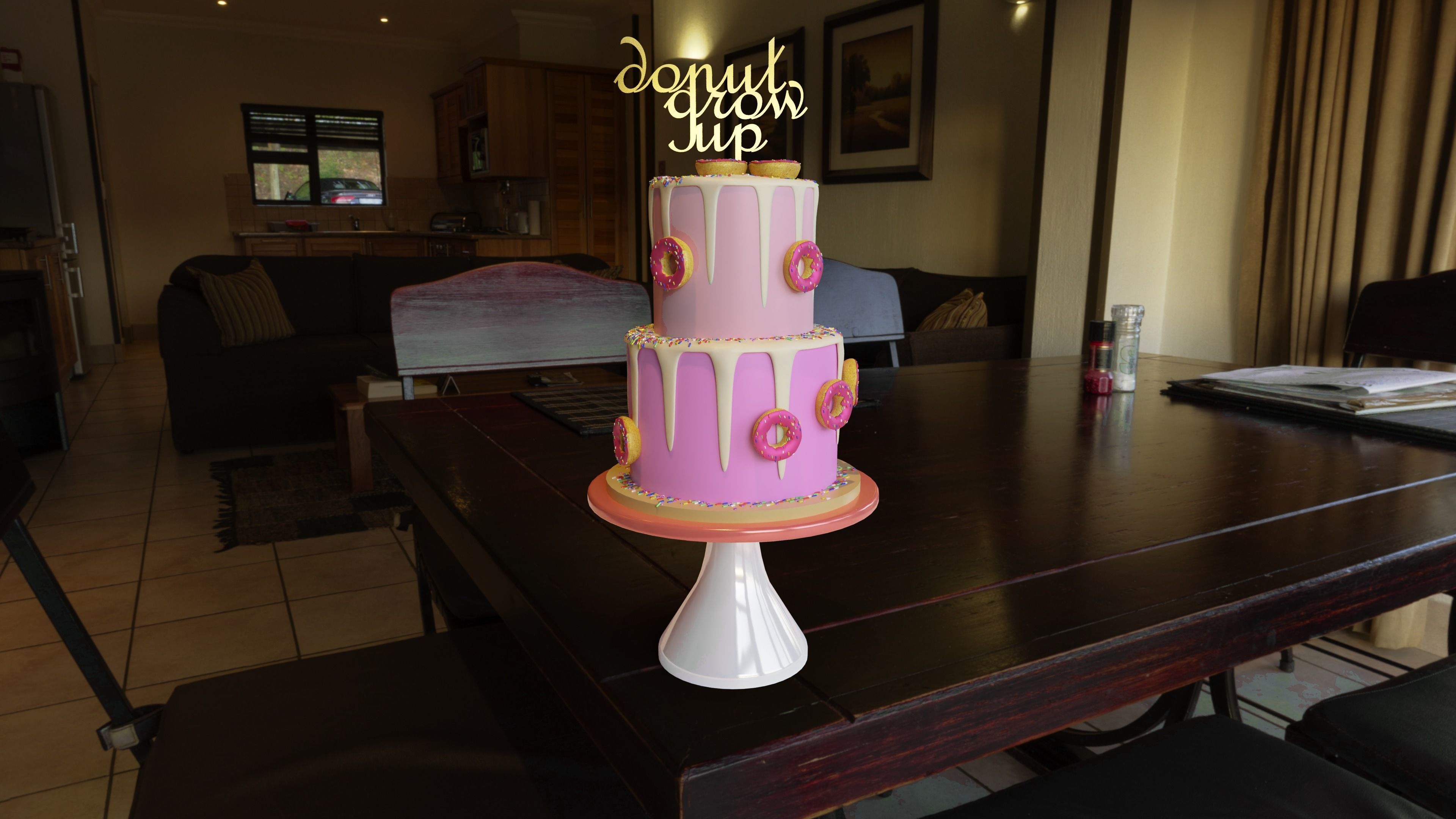 Cake 3D Model with donut on top Free 3D model_4