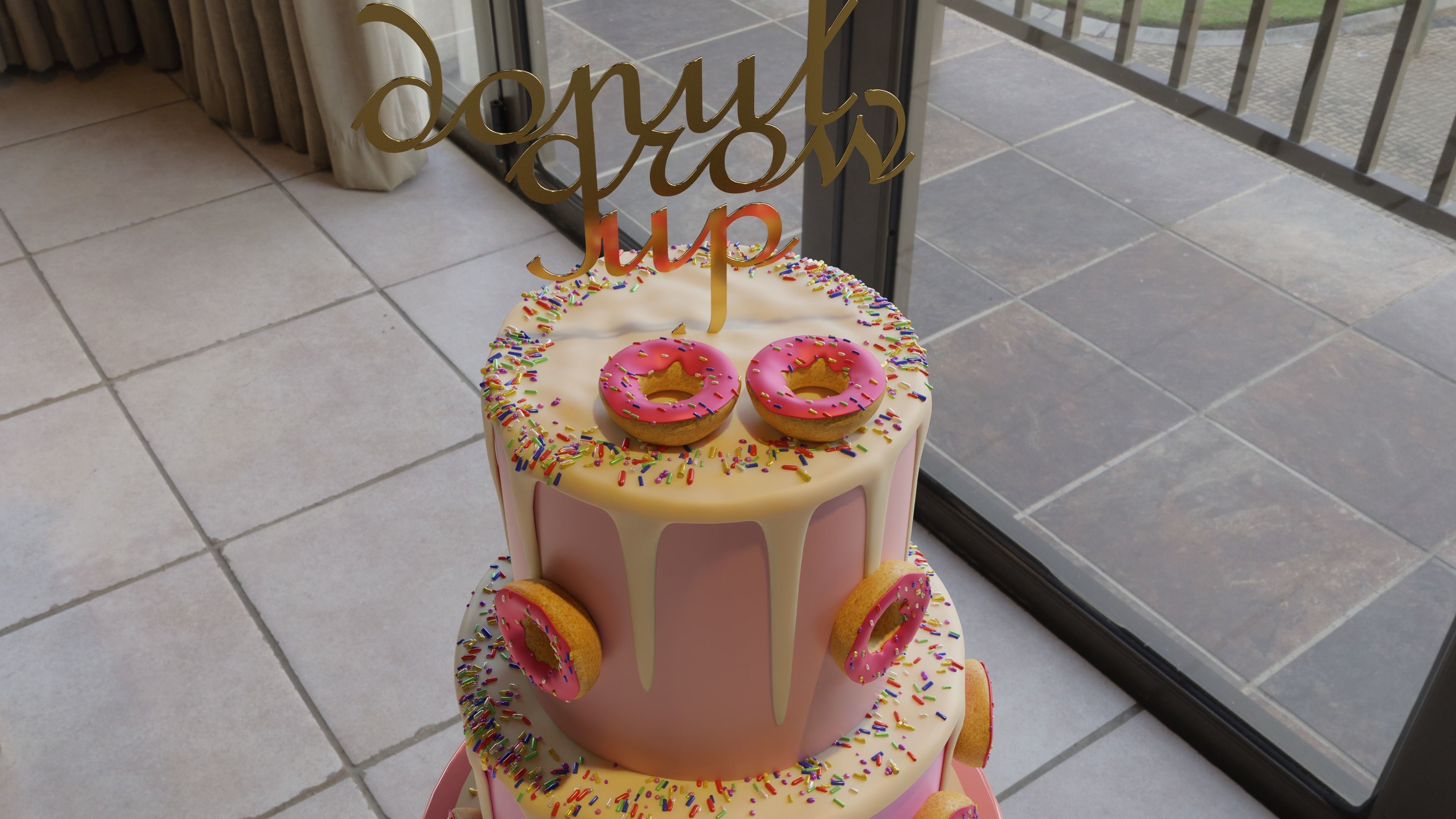 Cake 3D Model with donut on top Free 3D model_3