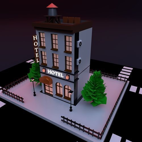 Isometric Hotel Low-poly 3D model