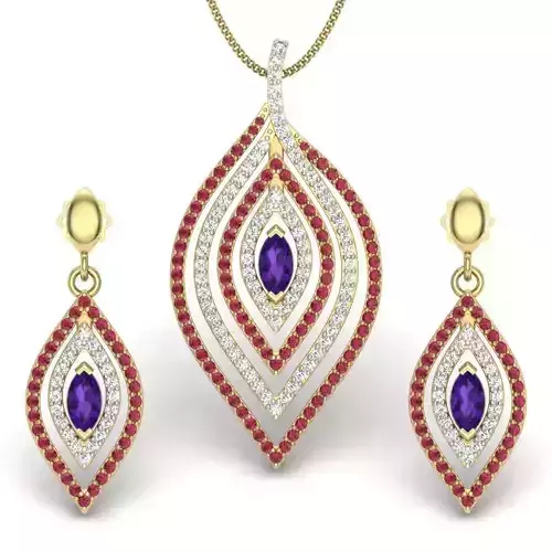 Women pendant-earrings set 3dm render detail 3D print model