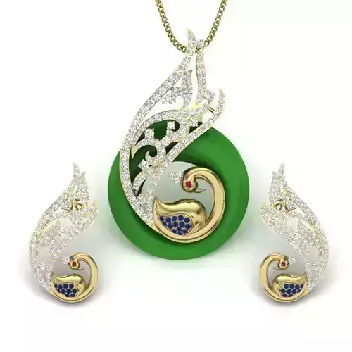 Women peacock pendant-earrings set 3dm render detail 3D print model