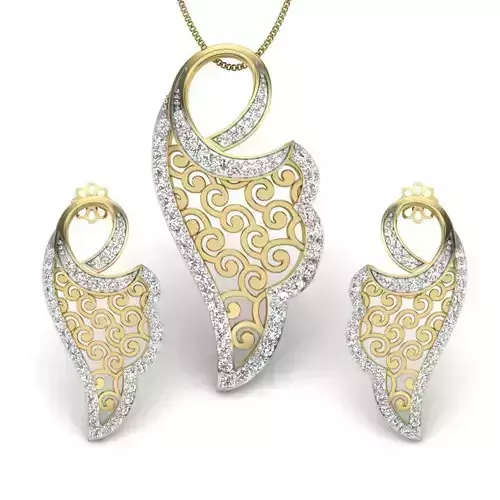 Women pendant-earrings set 3dm render detail