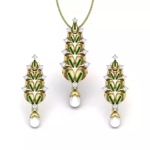 Women pendant-earrings set 3dm render detail