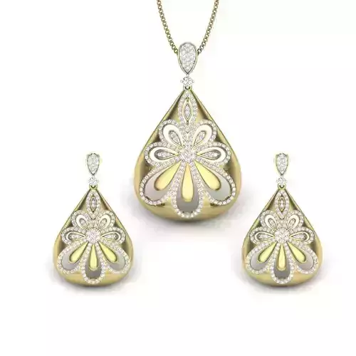 Women pendant-earrings set 3dm render detail