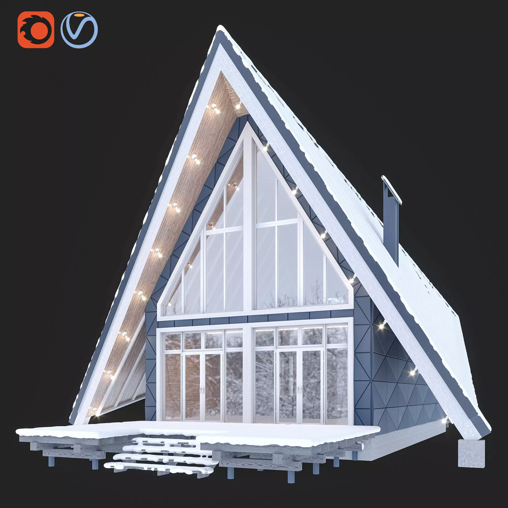 Winter house in the forest 3D model_0