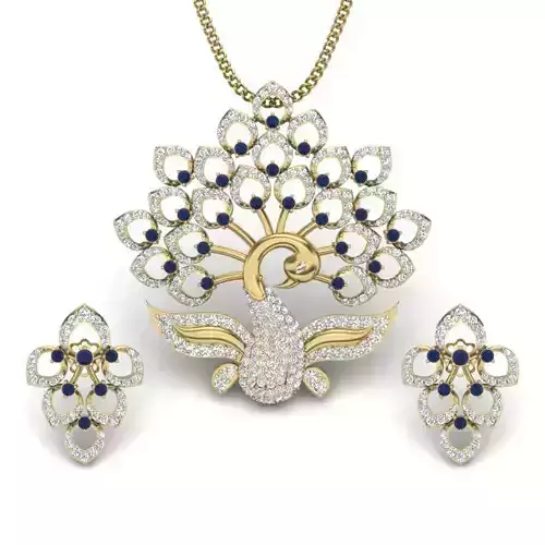 Women peacock pendant-earrings set 3dm render detail 3D print model