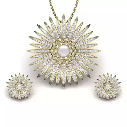Women pearl pendant-earrings set 3dm render detail 3D print model