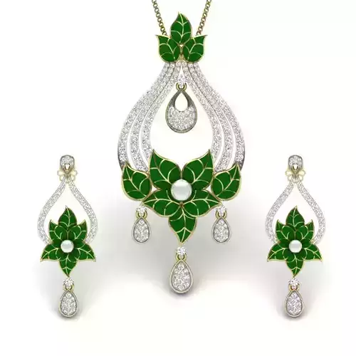 Women pearl pendant-earrings set 3dm render detail 3D print model