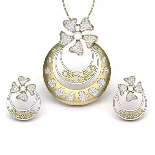 Women pearl pendant-earrings set 3dm render detail 3D print model