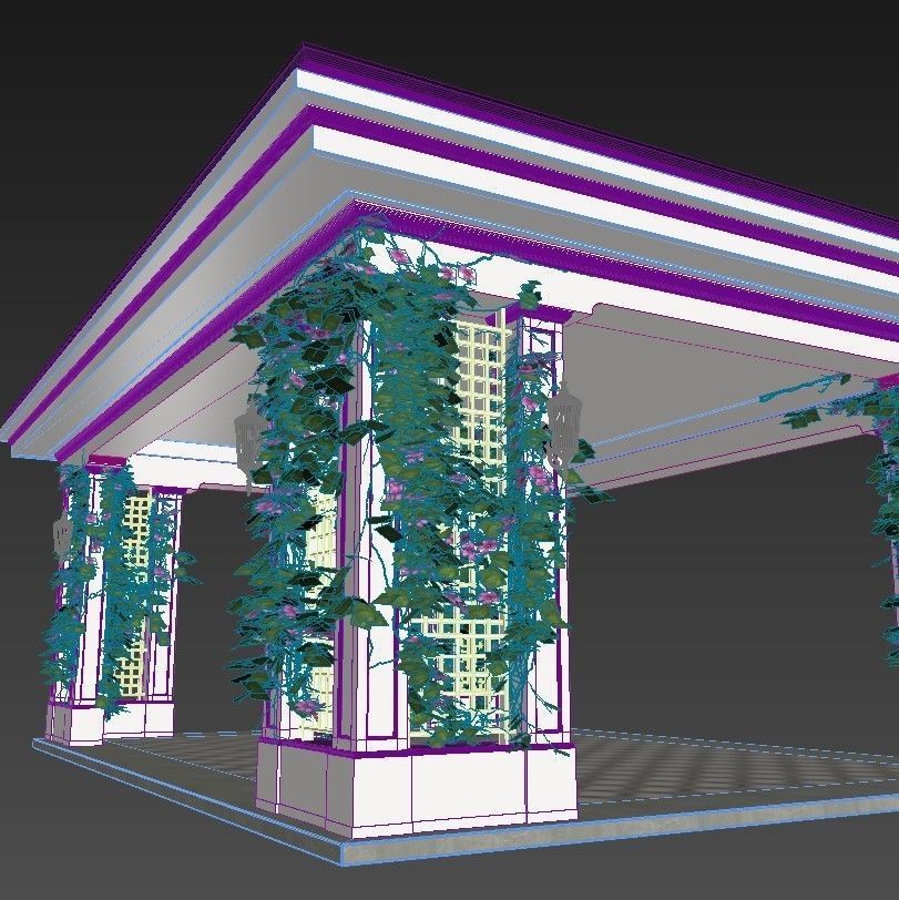 Gazebo with flowers 3D model_4