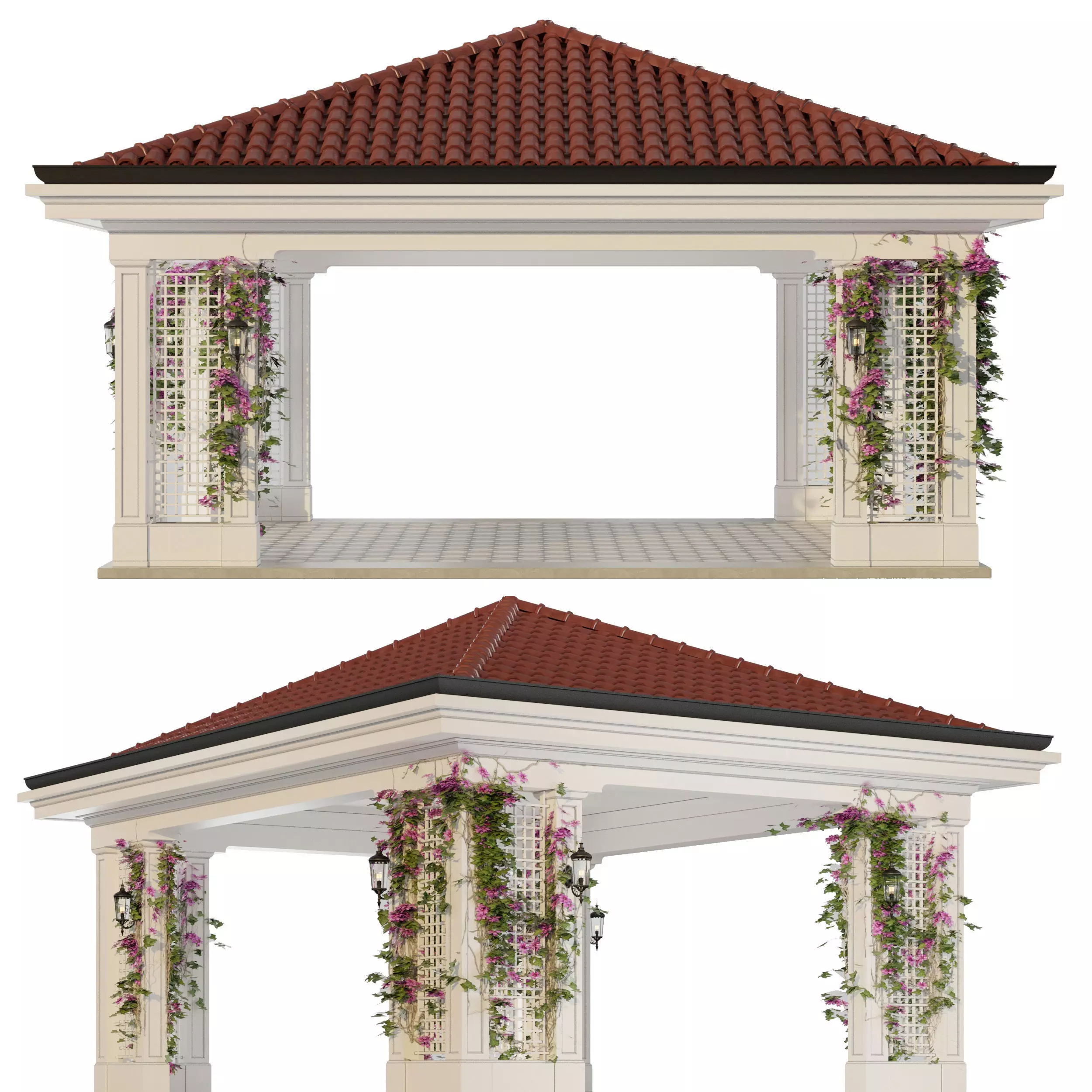 Gazebo with flowers 3D model_0
