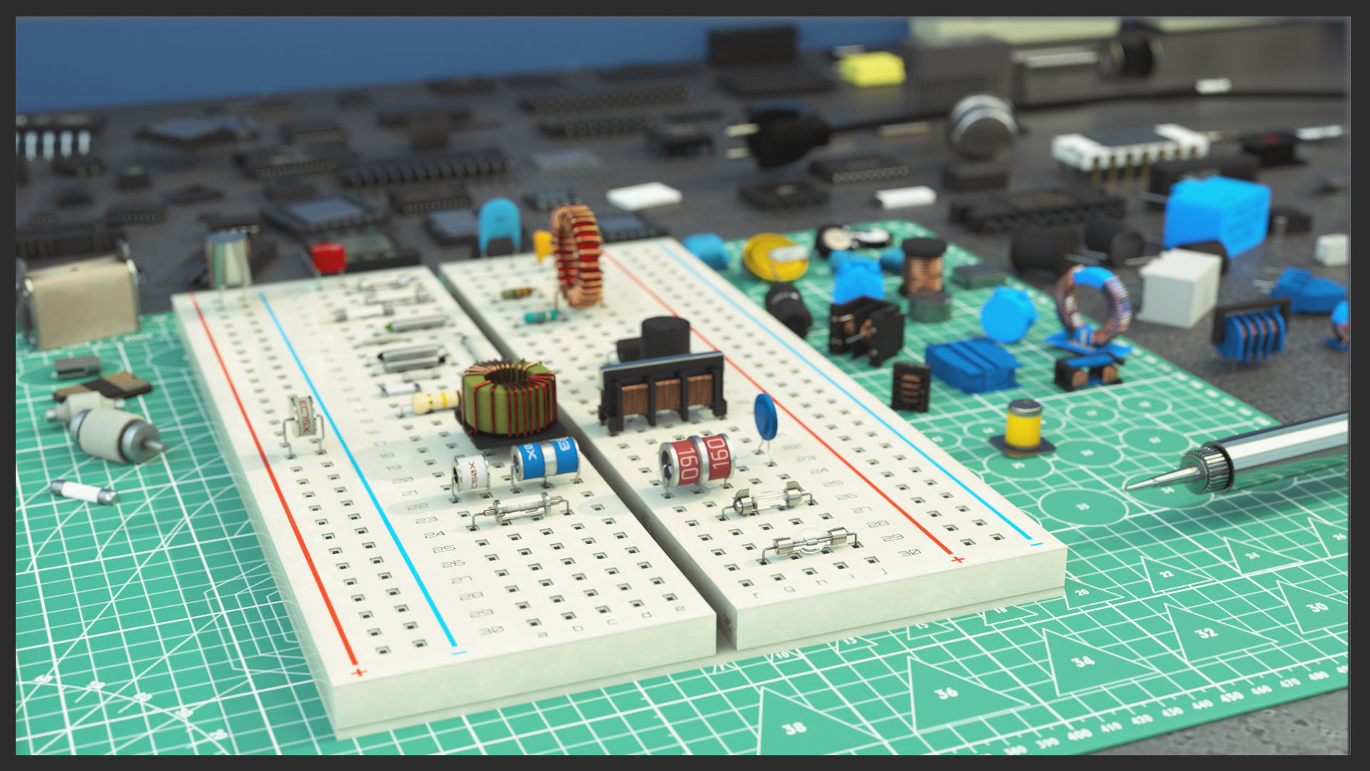 Elecrocomponents kitbash Low-poly 3D model