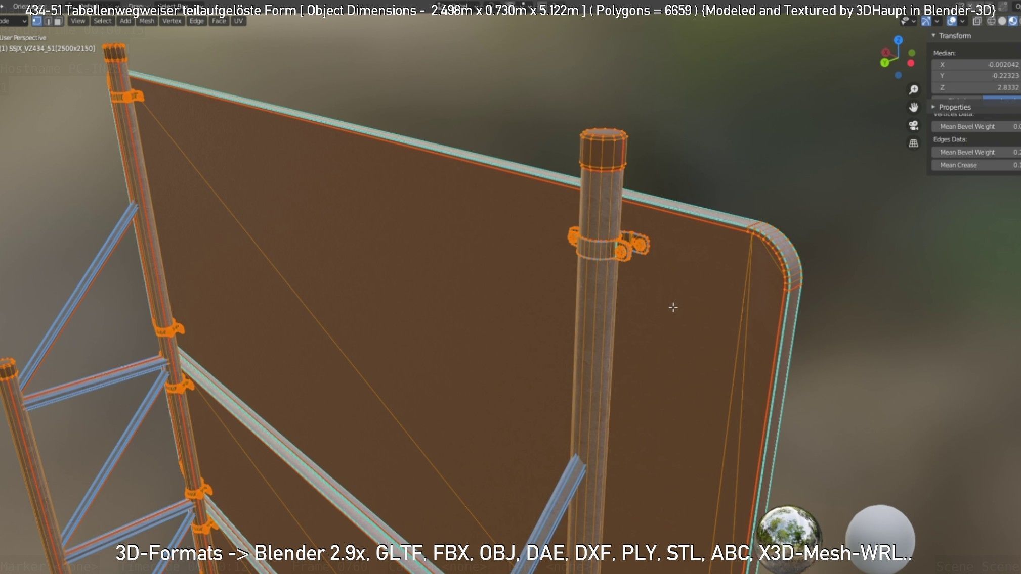 German Traffic Sign 434-51 Tabellenwegweiser  Low-poly 3D model_16