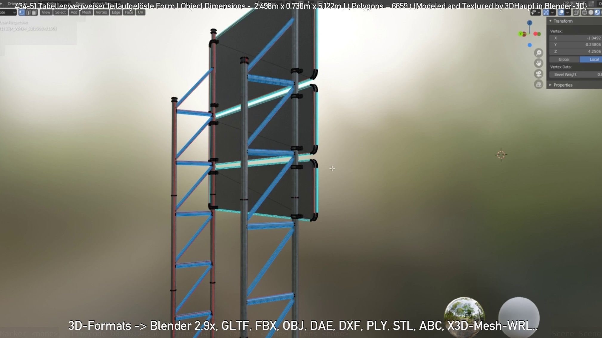 German Traffic Sign 434-51 Tabellenwegweiser  Low-poly 3D model_38