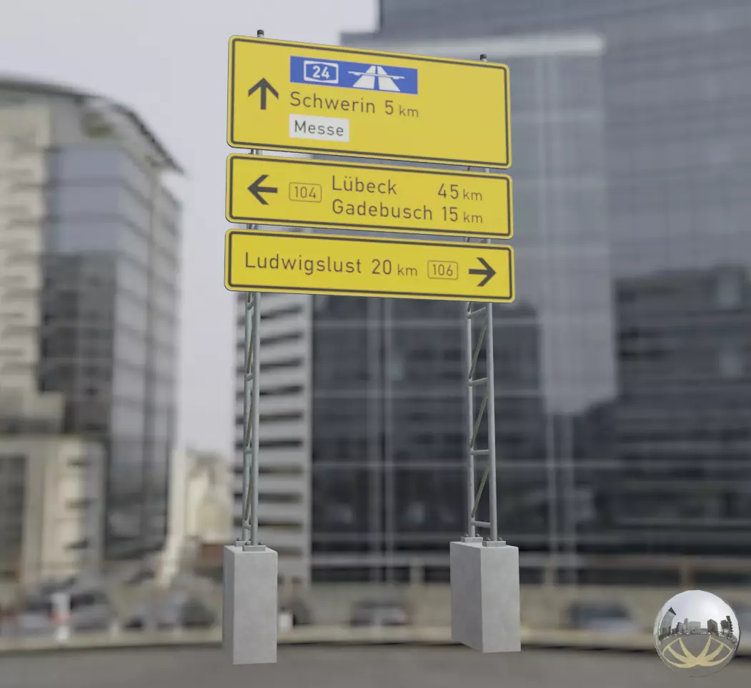 German Traffic Sign 434-51 Tabellenwegweiser  Low-poly 3D model_0
