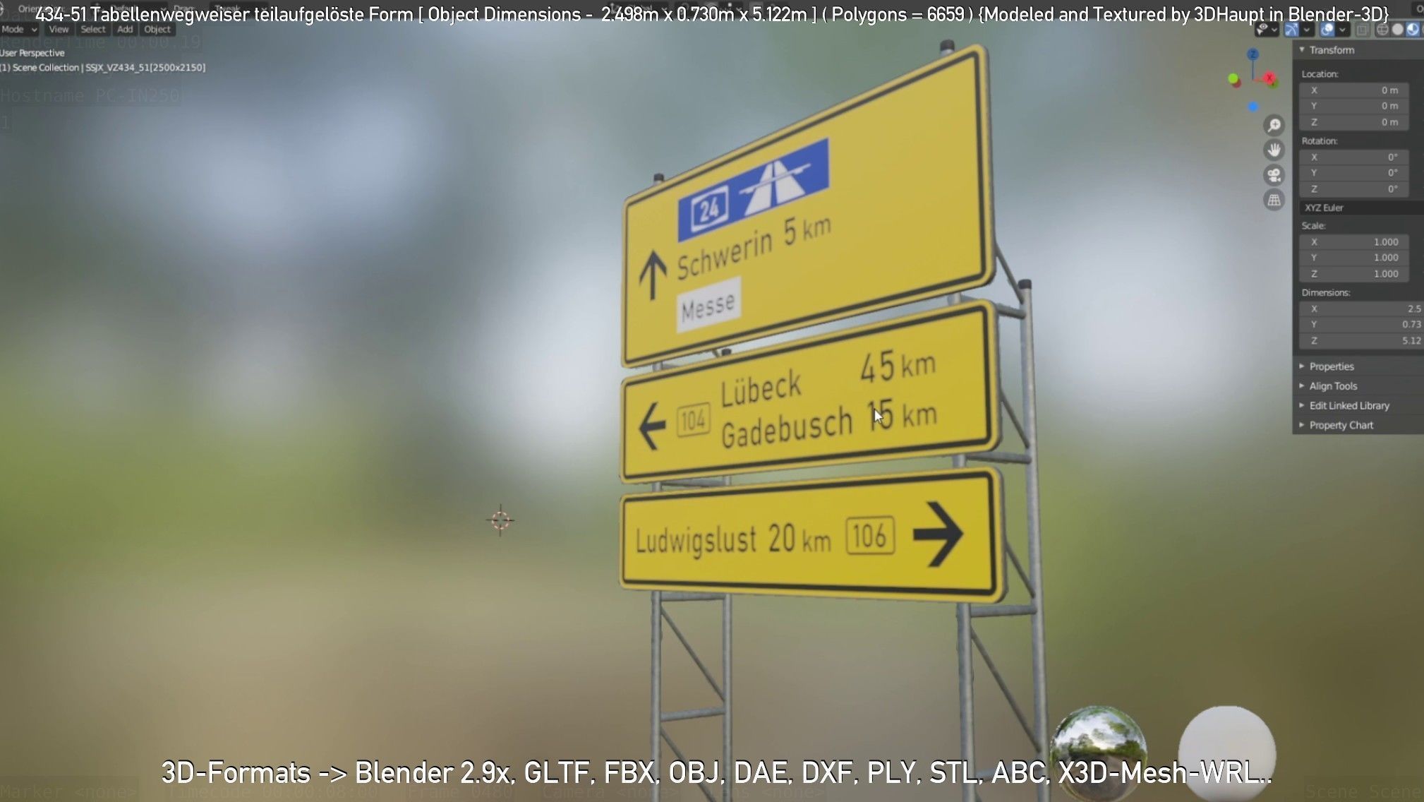 German Traffic Sign 434-51 Tabellenwegweiser  Low-poly 3D model_59