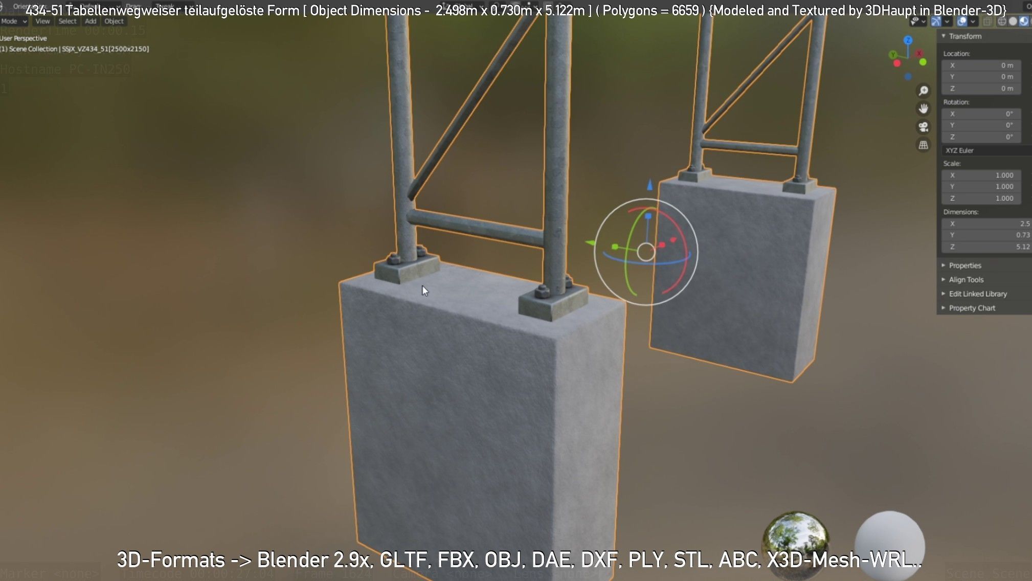 German Traffic Sign 434-51 Tabellenwegweiser  Low-poly 3D model_42