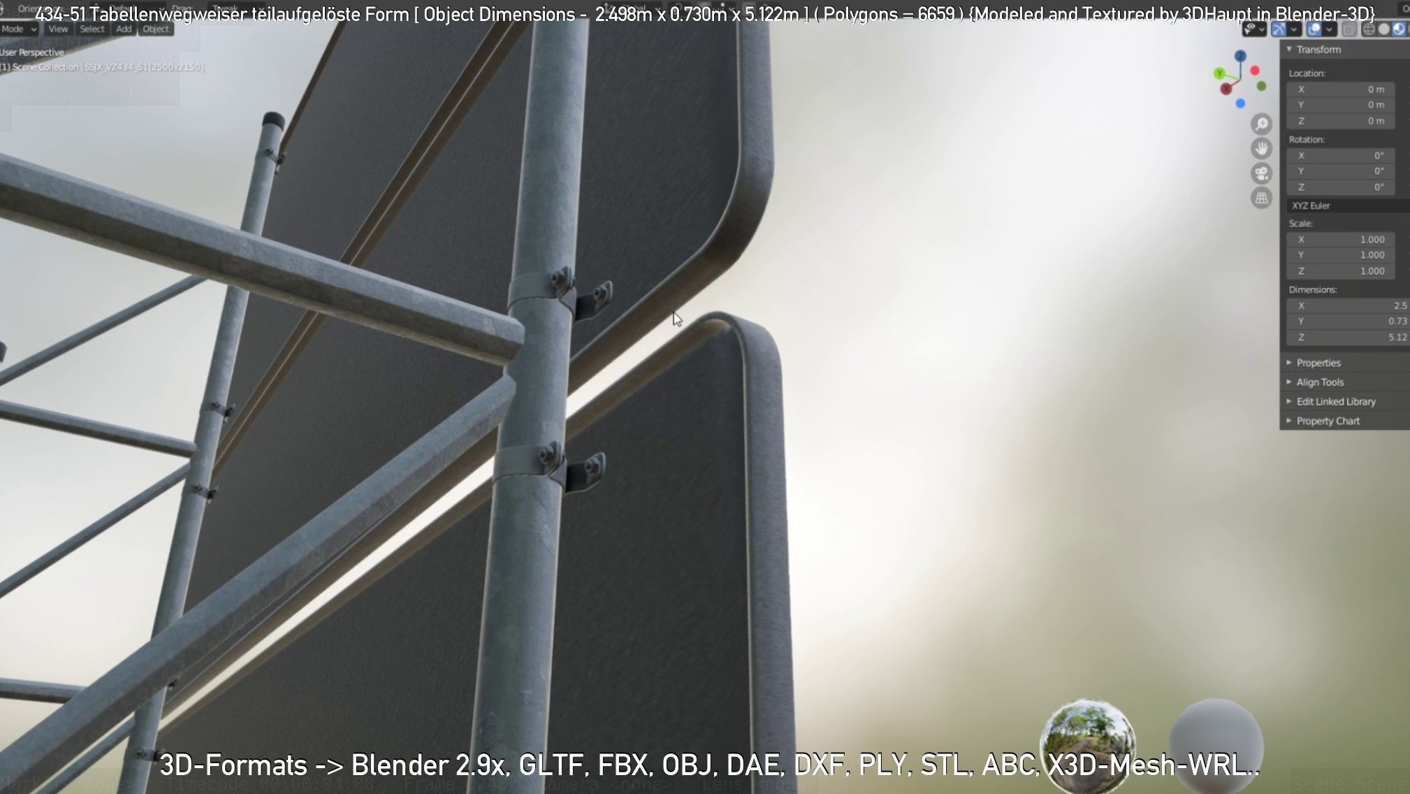 German Traffic Sign 434-51 Tabellenwegweiser  Low-poly 3D model_11