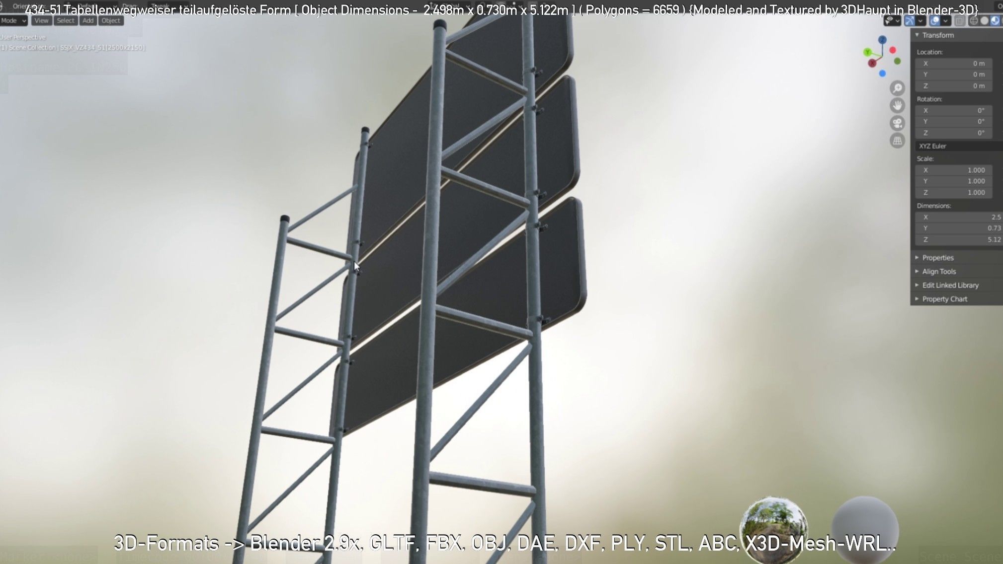 German Traffic Sign 434-51 Tabellenwegweiser  Low-poly 3D model_40