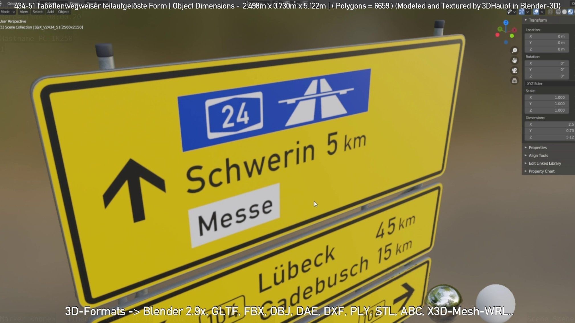 German Traffic Sign 434-51 Tabellenwegweiser  Low-poly 3D model_62