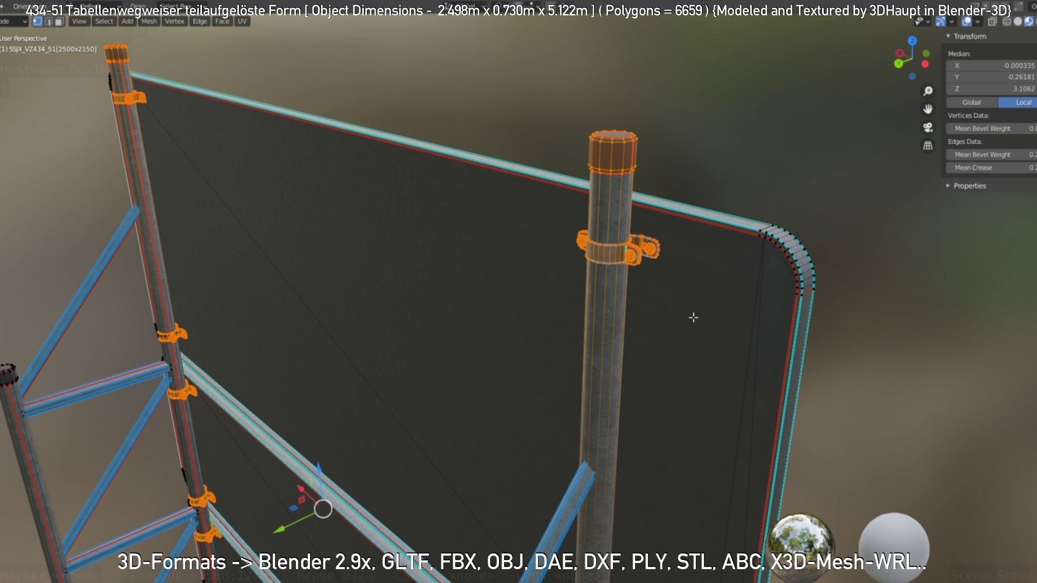 German Traffic Sign 434-51 Tabellenwegweiser  Low-poly 3D model_15