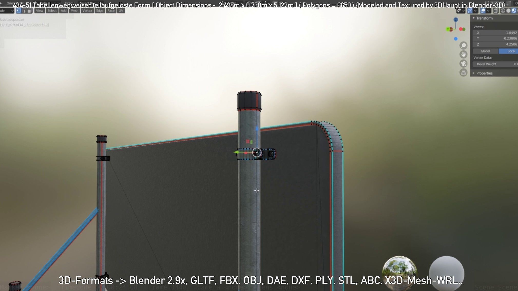 German Traffic Sign 434-51 Tabellenwegweiser  Low-poly 3D model_37