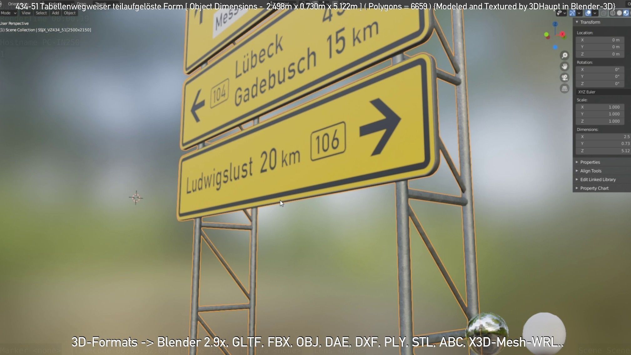 German Traffic Sign 434-51 Tabellenwegweiser  Low-poly 3D model_49