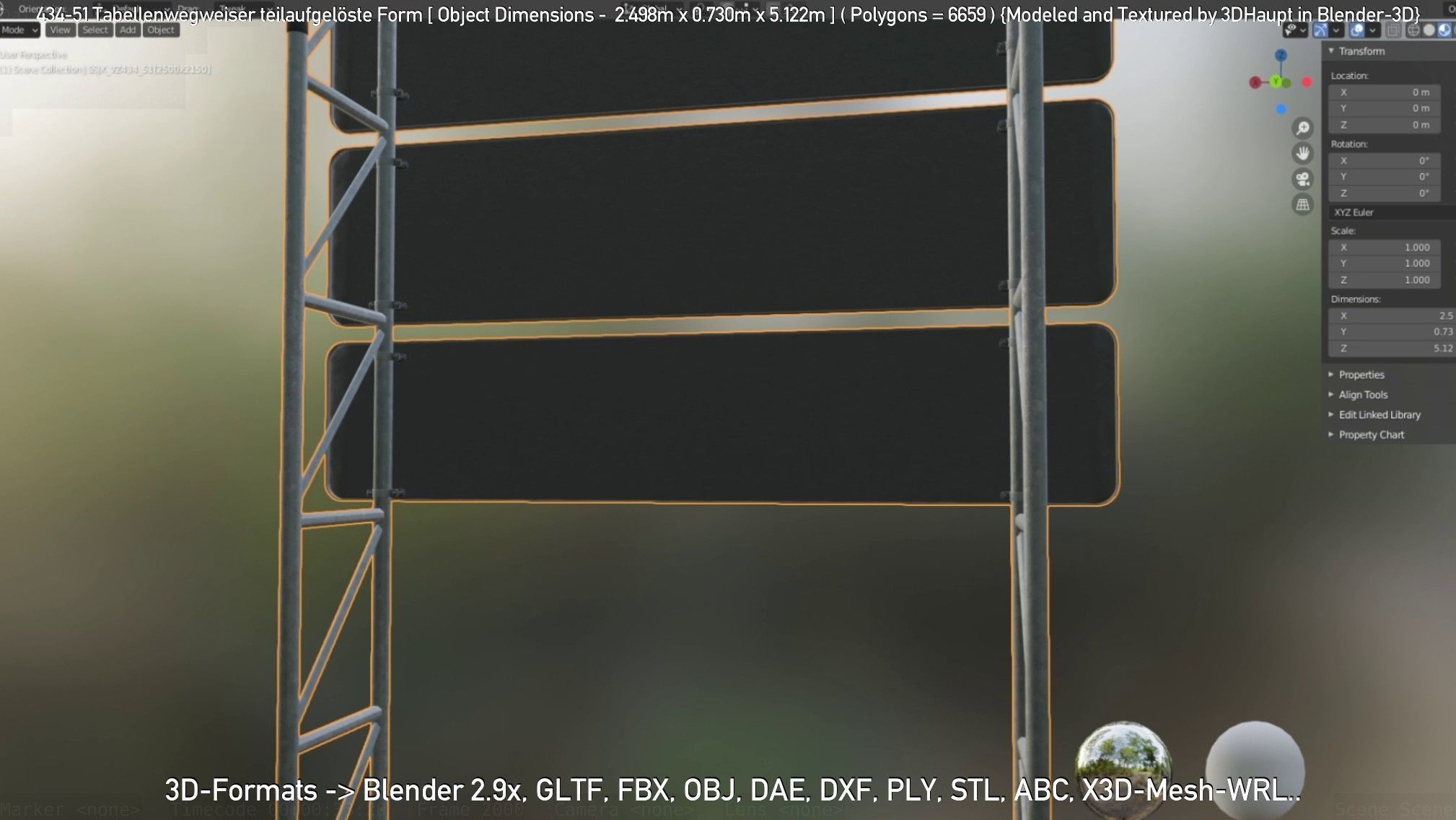 German Traffic Sign 434-51 Tabellenwegweiser  Low-poly 3D model_52