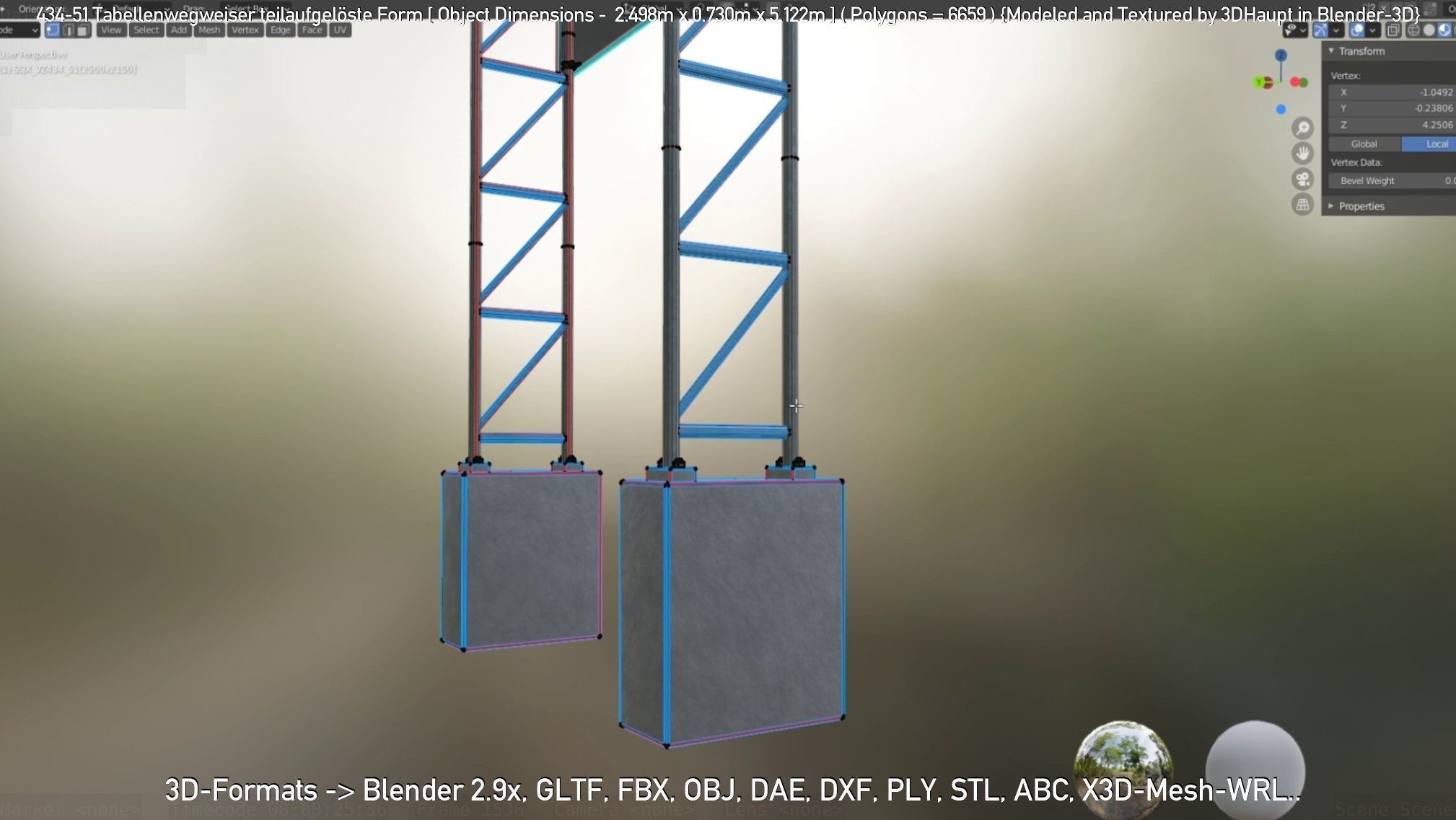 German Traffic Sign 434-51 Tabellenwegweiser  Low-poly 3D model_39
