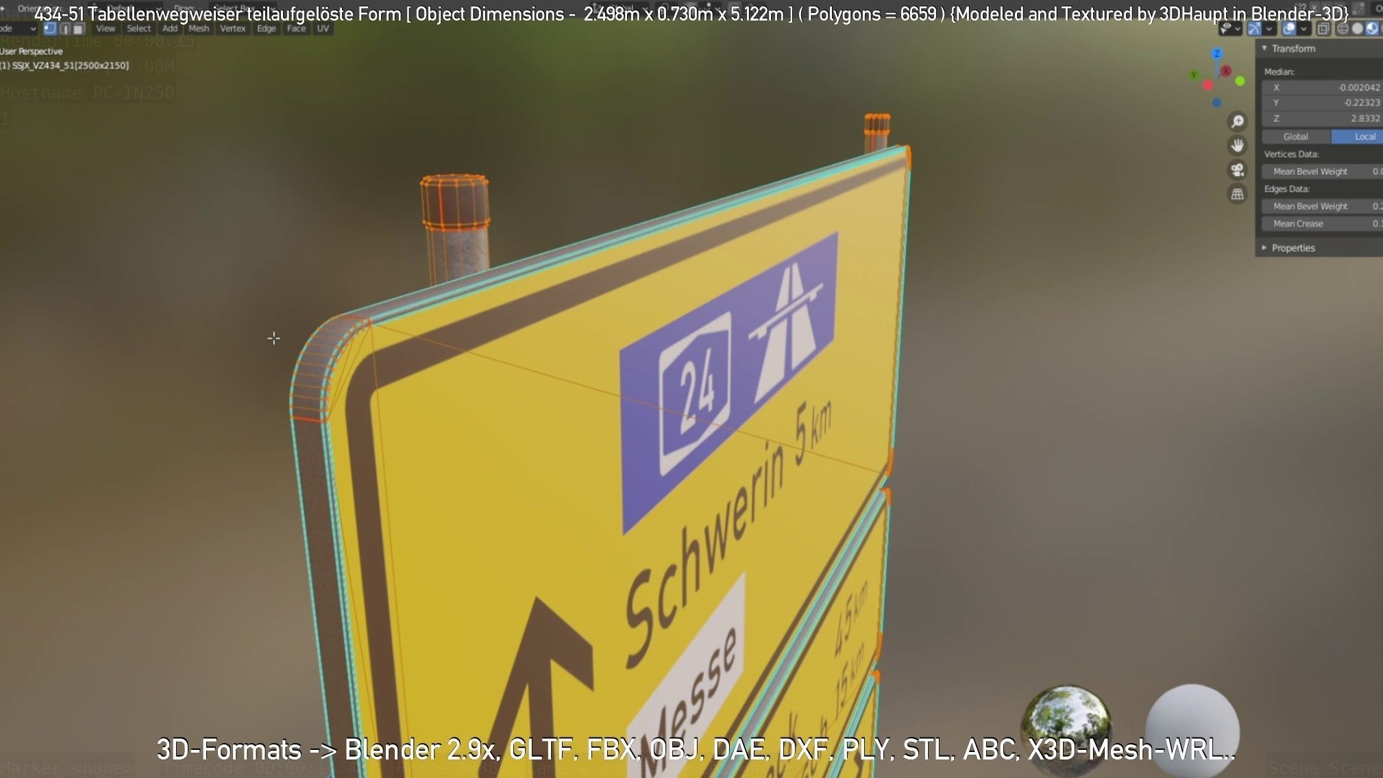 German Traffic Sign 434-51 Tabellenwegweiser  Low-poly 3D model_23